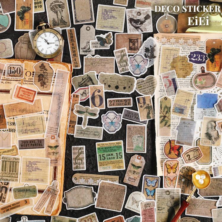 フレークシール 100枚50柄 レトロ 大容量 アンティーク マステシール