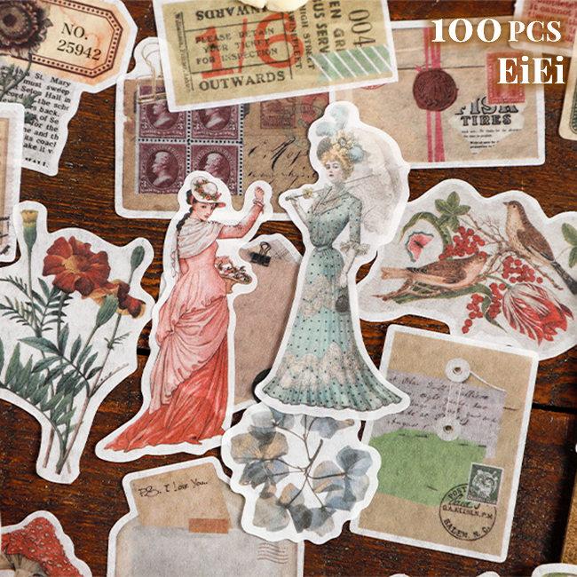 海外シール 100枚 レトロ 大容量 コラージュ 素材 シール マステ素材