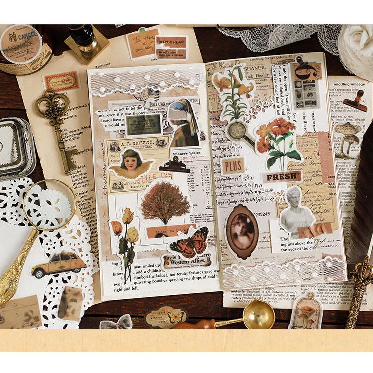 海外シール 100枚 レトロ 大容量 コラージュ 素材 シール マステ素材