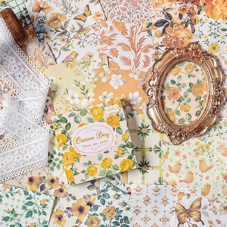 100柄100枚 大容量 素材紙 ブック 背景紙 便箋 メモパッド デザイン