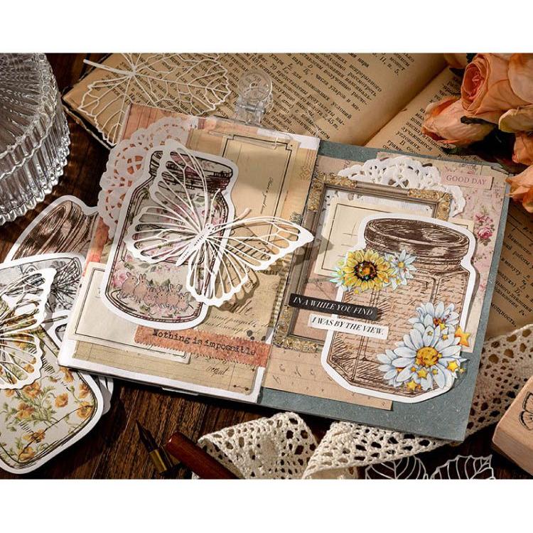 海外コラージュ素材セット ボトル 瓶 缶 シール 切り絵 カッティング