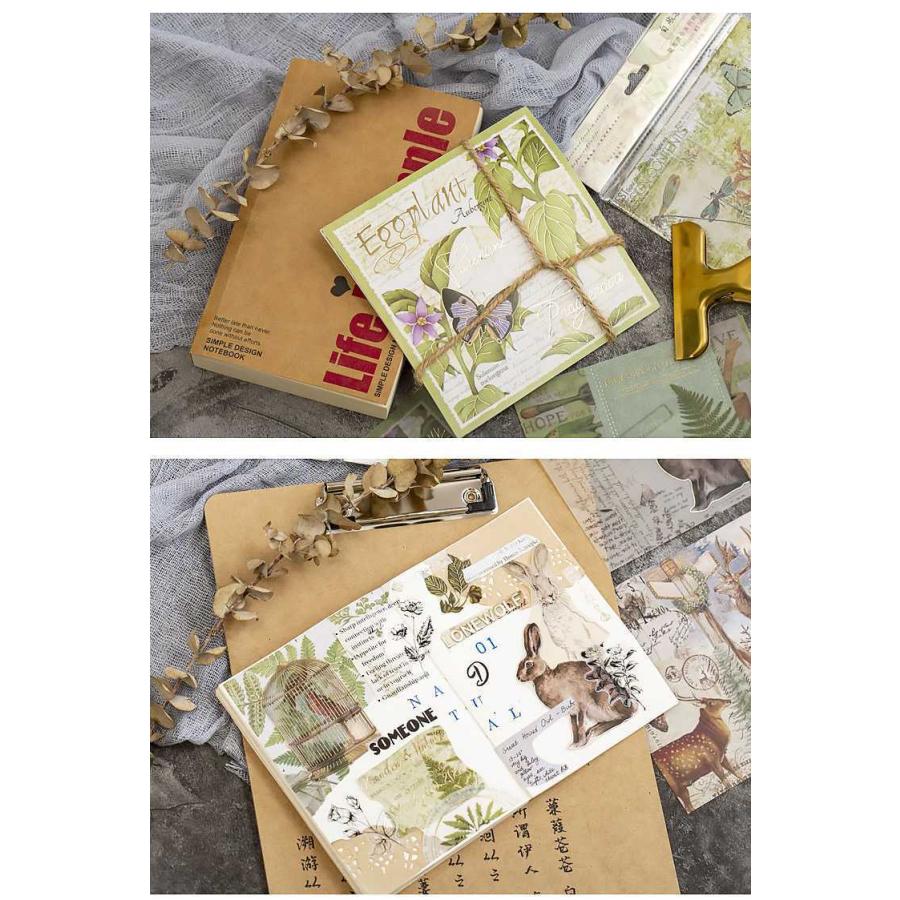 金箔押しレトロデザインペーパーとシールシートのセット 15枚