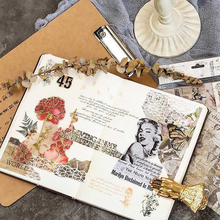 コラージュジャーナル*『』 金箔押しレトロデザインペーパーとシールシートのセット 15枚