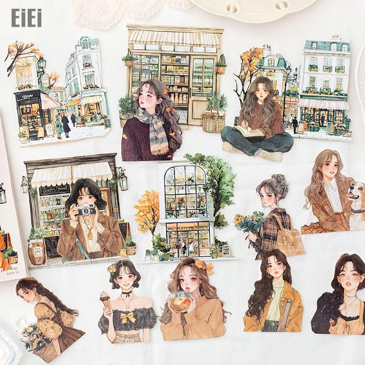 余白なし 人物シール 大きめ 建物 建築 イラストスシール 手描き風