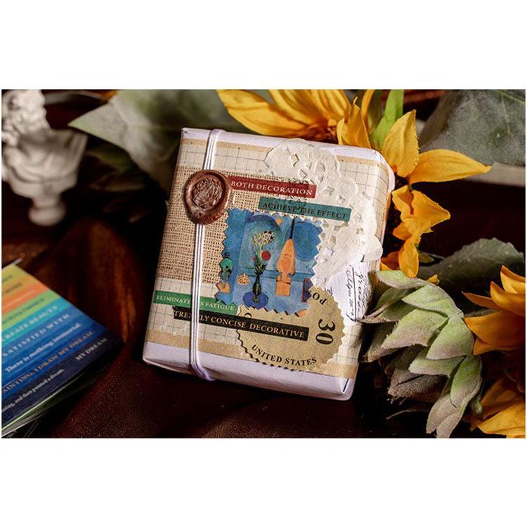 【大容量】コラージュ素材まとめ売りセット＊紙もの／洋書／マステ／シールなど 英語 シールブック 製本タイプ 大きめ 大容量 20頁/冊