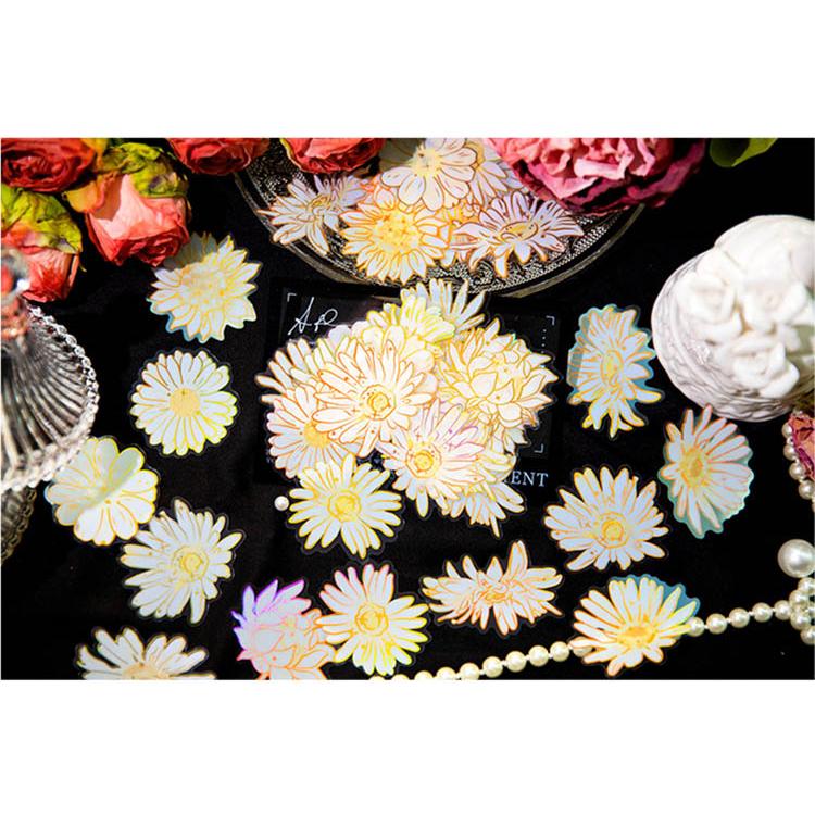オーロラ箔押し 海外ステッカー 華やか 花柄 大きめ 薔薇 牡丹 ローズ