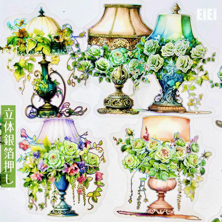 立体 銀箔押し クリアシール コラージュ素材 ローズ 薔薇 花柄 20枚