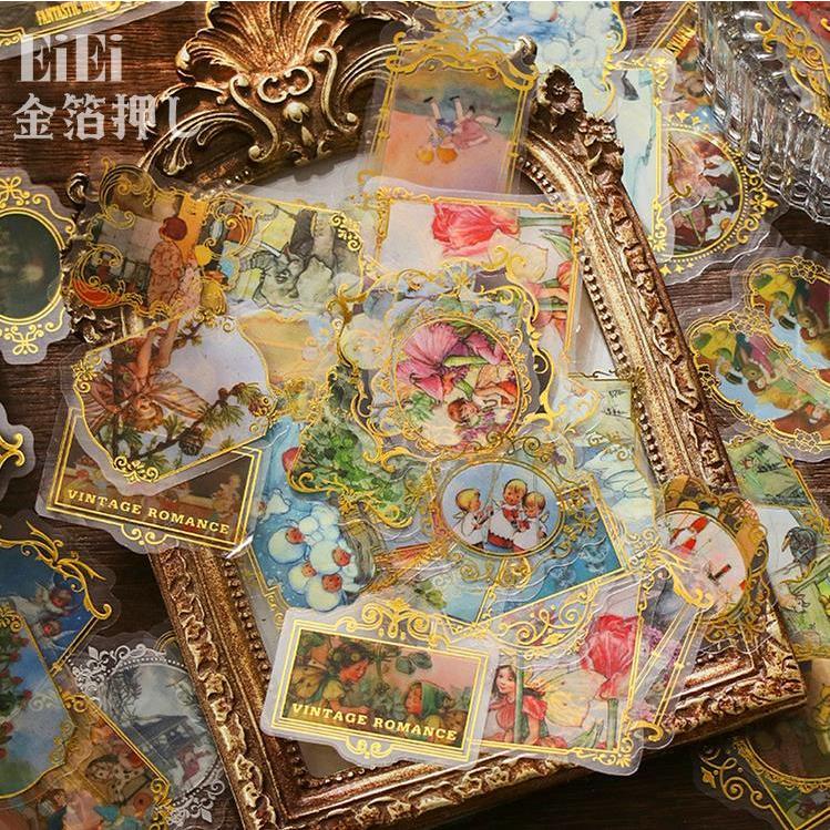 クリアシール 金箔押し フレークシール コラージュ 素材 飾り枠 森の