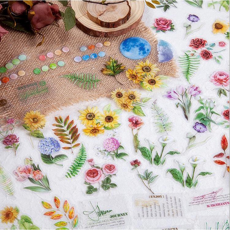 海外 透けるPET フレークシール ステッカー クリア PET素材 植物 花