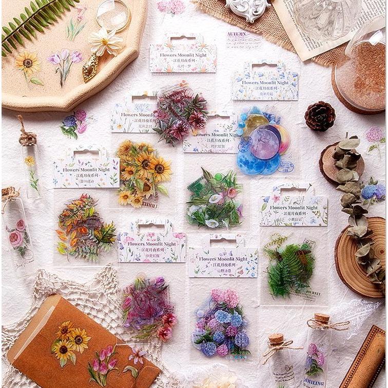 海外 透けるPET フレークシール ステッカー クリア PET素材 植物 花