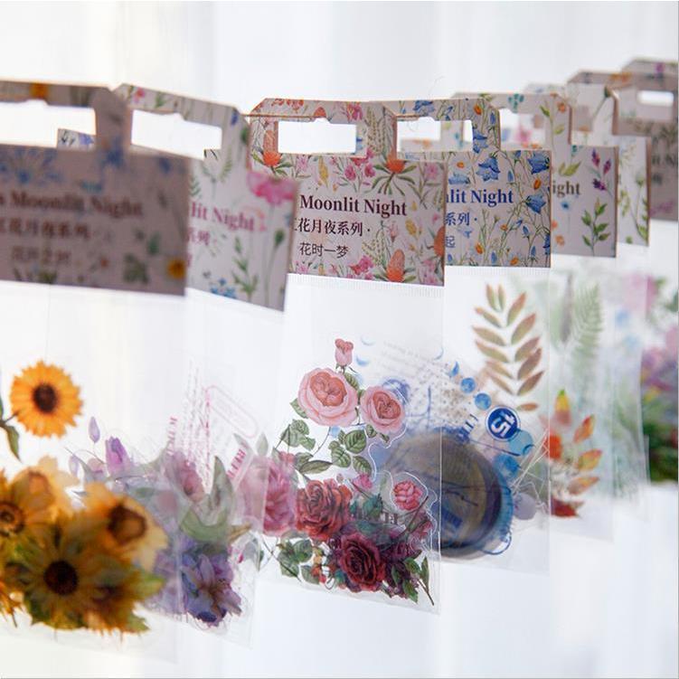 海外 透けるPET フレークシール ステッカー クリア PET素材 植物 花