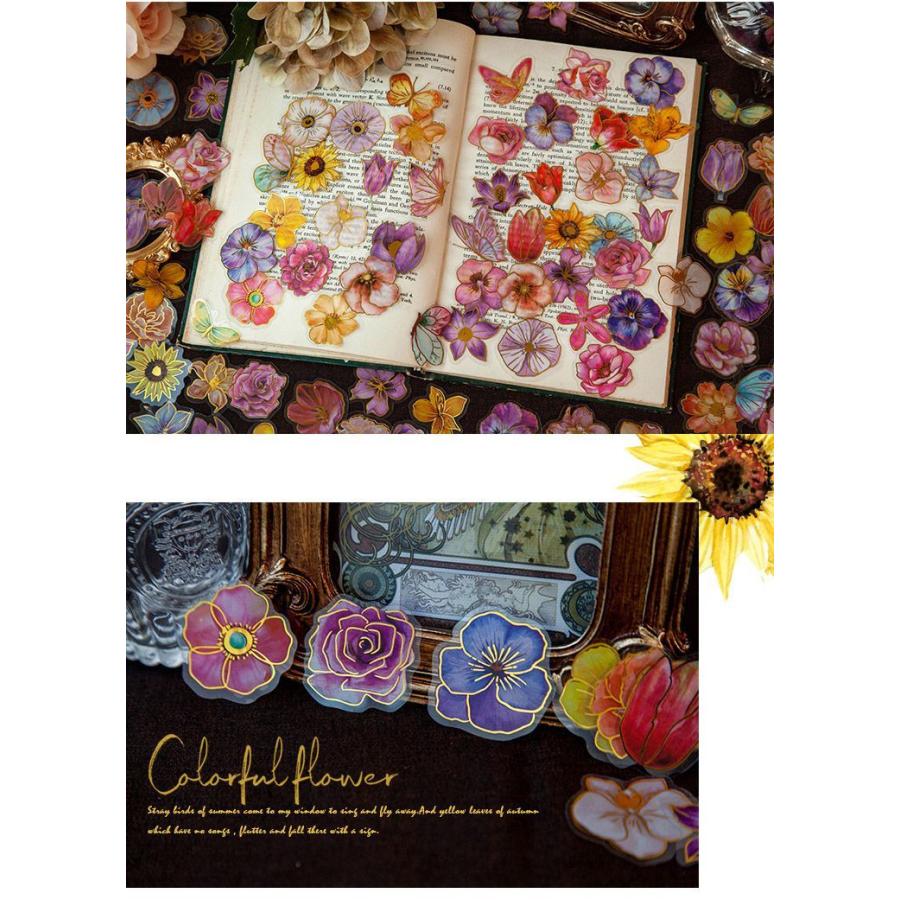 金箔押し 華やか 花びら 花柄 耐水 クリアシール 30枚 大きめ