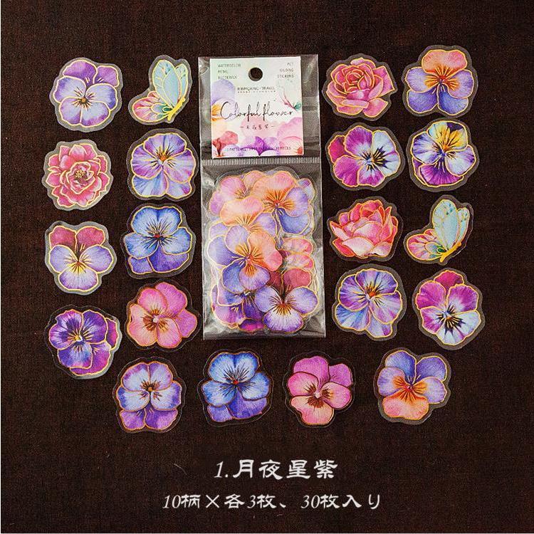 金箔押し 華やか 花びら 花柄 耐水 クリアシール 30枚 大きめ