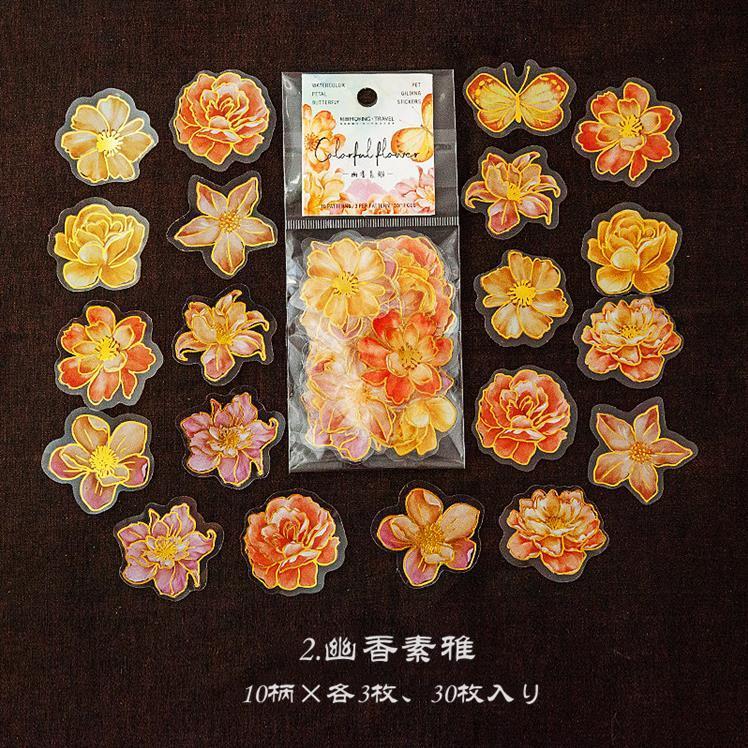 金箔押し 華やか 花びら 花柄 耐水 クリアシール 30枚 大きめ
