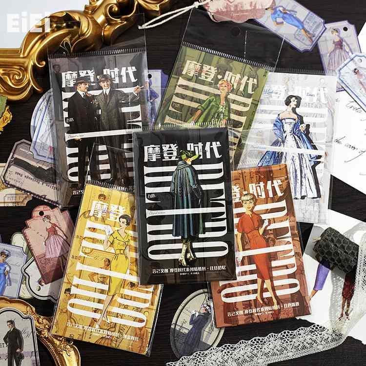 レトロ 人物シール ファッション コラージュ 素材 欧米 ドレス ガール