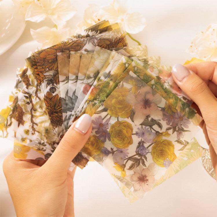 半透明 素材紙 素材ペーパー コラージュ素材 セット 花 フラワー 硫酸