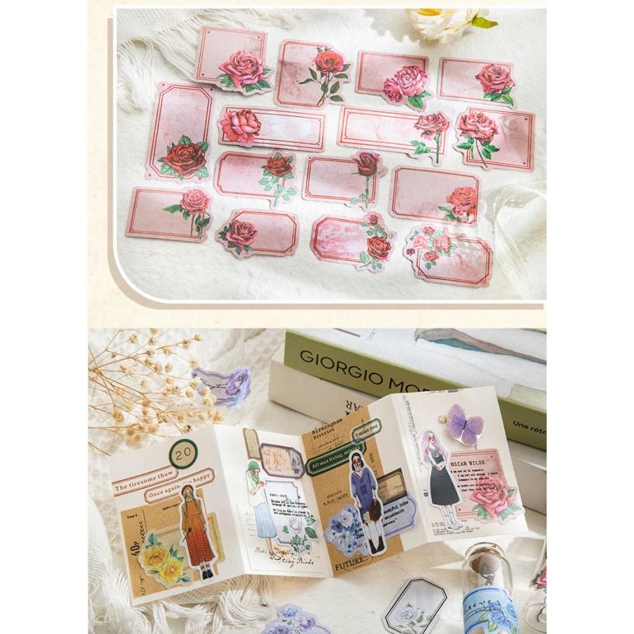 メッセージシール 吹き出しシール 30枚 薔薇 ローズ レトロ フレーク