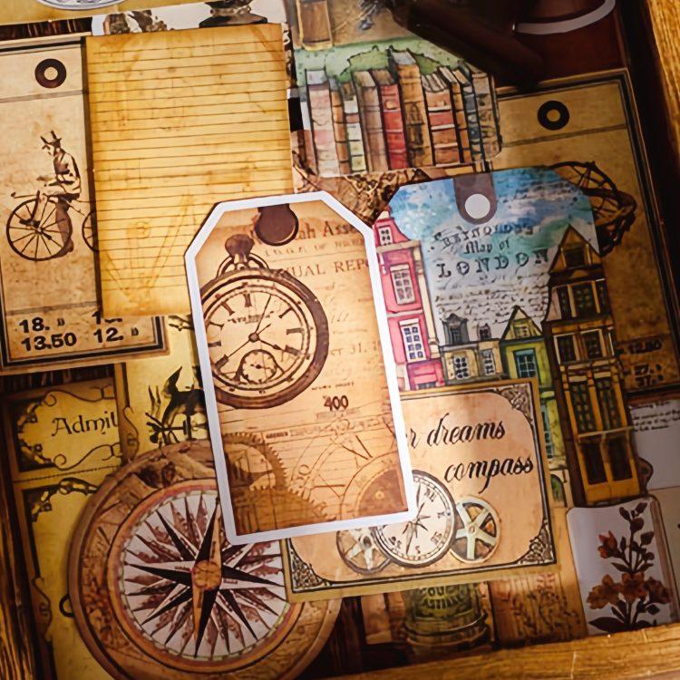 レトロ柄 タグ型ステッカー スチームパンク アンティーク 海外