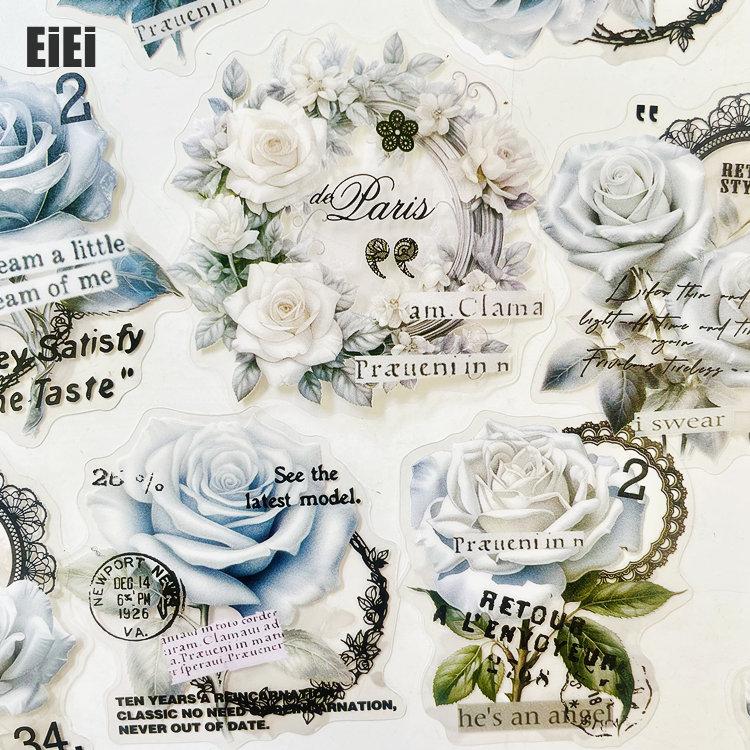 クリアシール 透明 レース ローズ 英語 シール コラージュ素材 花柄 鳥  