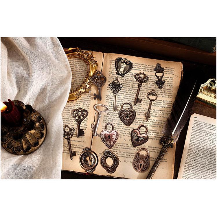 ヴィンテージ ステッカー 歯車 スチームパンク タグ 名札 クリップ 鍵