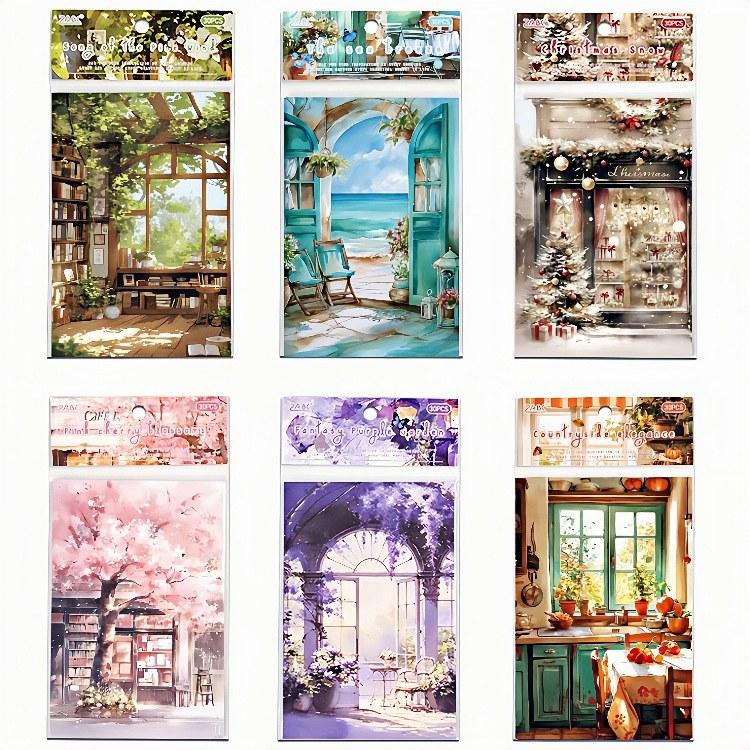 デザインペーパー 風景 景色 街並み 藤の花 桜 さくら 春 冬 窓 海外