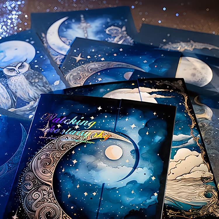 海外デザインペーパー 神秘 幻想 宇宙 月 星 雲 惑星 夜空 童話