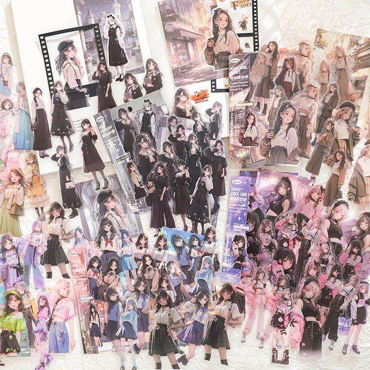 人物シール 背景紙 34枚 異素材 コラージュ素材 人物 女の子 建築 自然