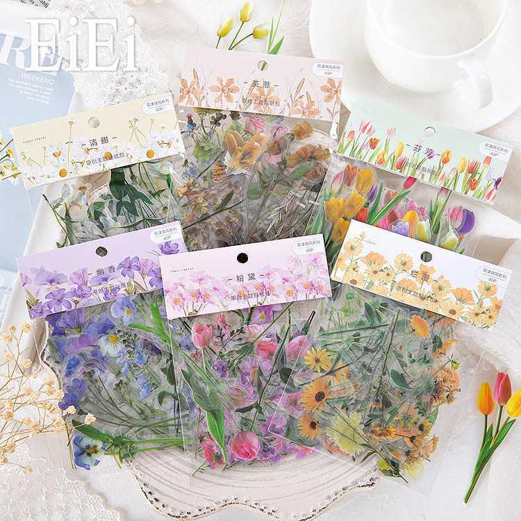 即納 海外 フレークシール ステッカー PET クリア 植物 花 フラワー 葉