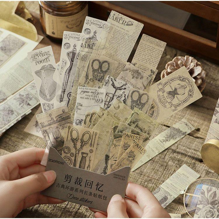 大量 コラージュ素材 まとめ売り 紙もの ステッカー ヴィンテージ シール 即日出荷 縦長 フレークシール 大きめ コラージュ素材 アンティーク