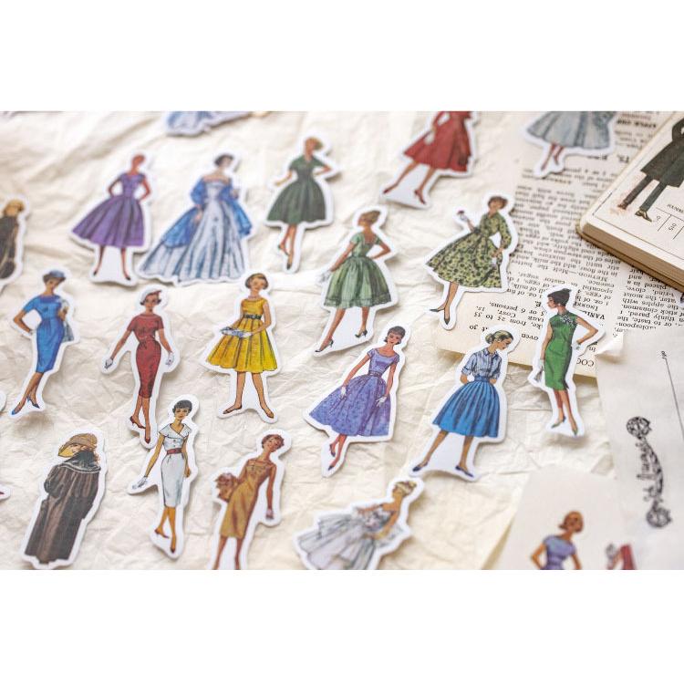 即日出荷 大人 人物シール レトロ ドレス ファッション シール 女の子