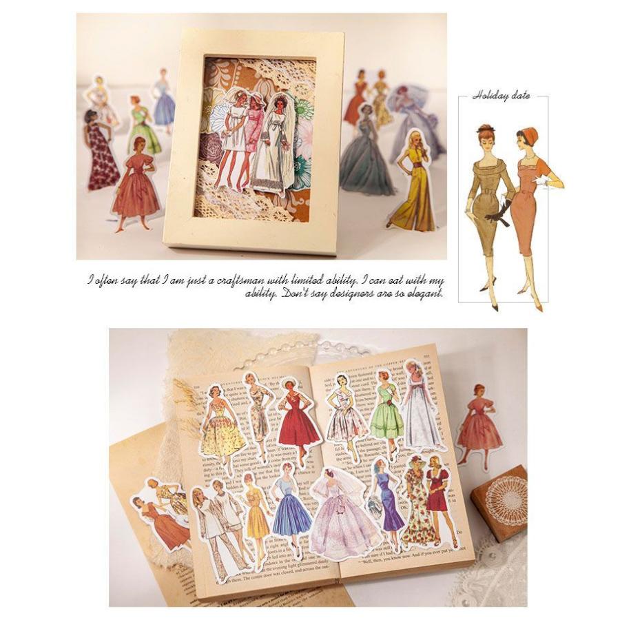 即日出荷 レトロ 人物シール ドレス ファッション シール 女の子 大人