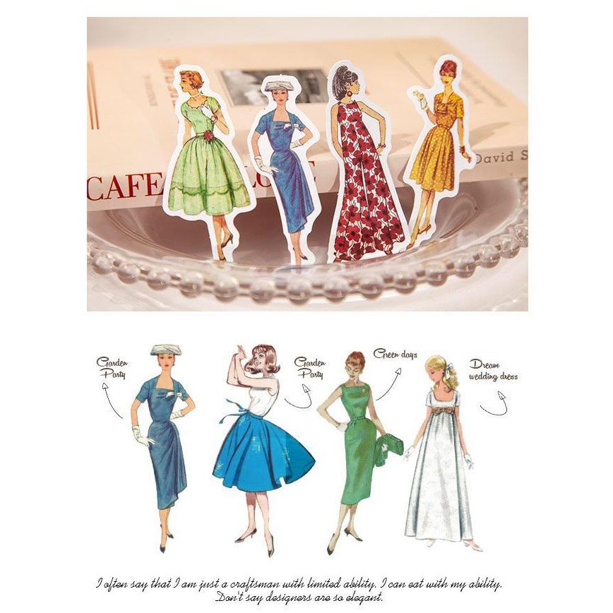 即日出荷 レトロ 人物シール ドレス ファッション シール 女の子 大人