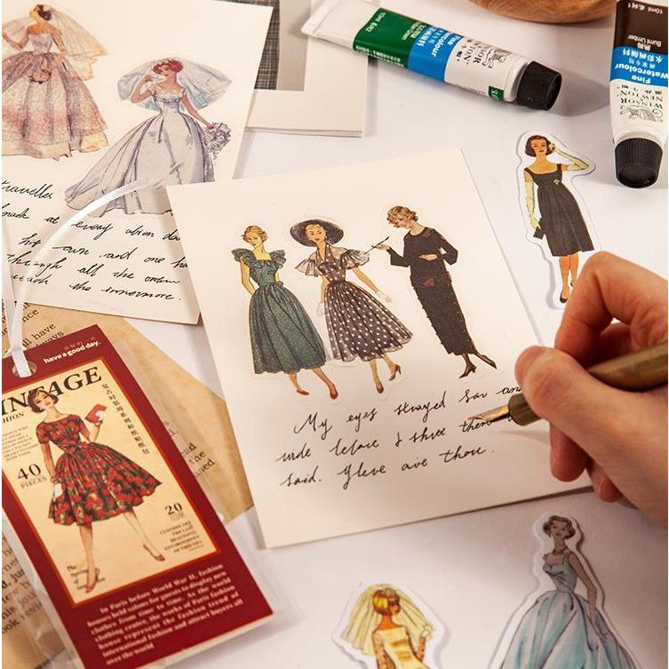 即日出荷 レトロ 人物シール ドレス ファッション シール 女の子 大人