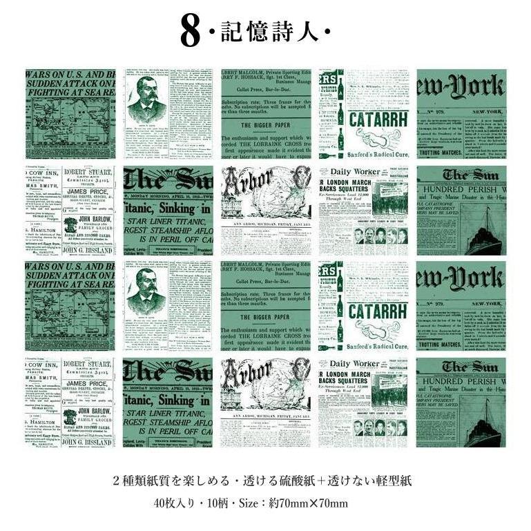 2種類紙質 硫酸紙 ヴィンテージ 素材ペーパー レトロ 40枚 透ける 海外