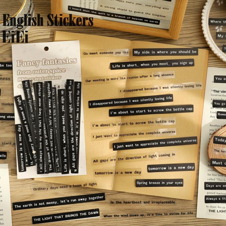 英語シール 2種類紙質 透明シール 英字 ステッカー 白 ホワイト クリア