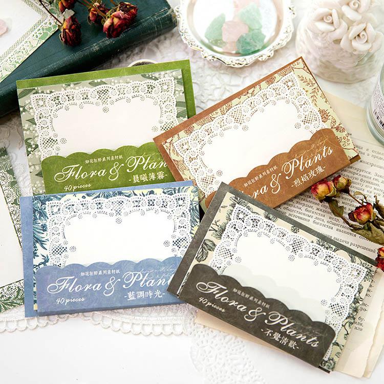 海外 デザインペーパー レース 便箋 背景紙 素材紙 40枚 大判 レース