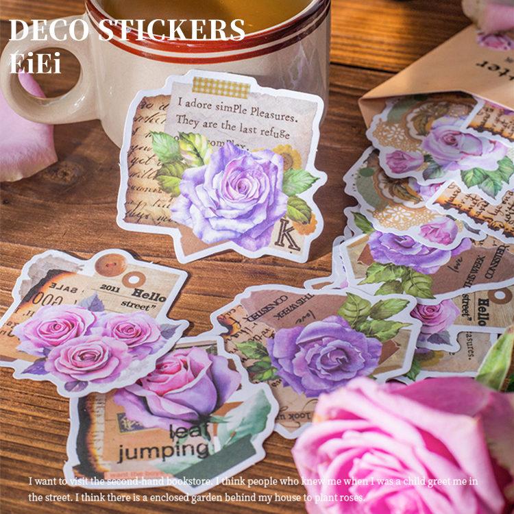 海外ステッカー 薔薇 コラージュ 素材 マステシール フレークシール