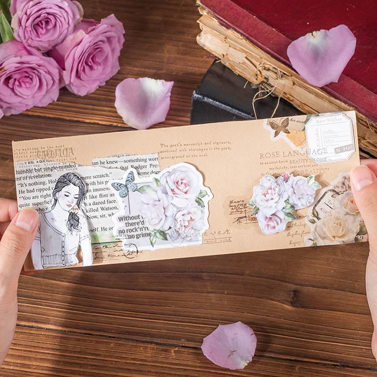 海外ステッカー 薔薇 コラージュ 素材 マステシール フレークシール