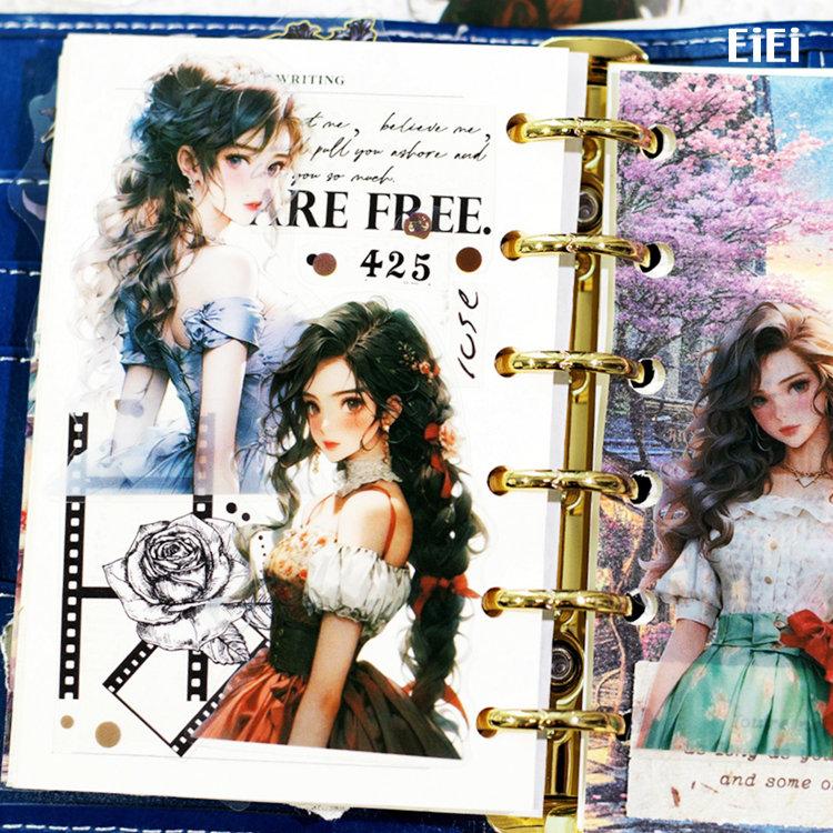 人物シール 40枚 女の子 少女 イラスト 後ろ姿 大きめ コラージュ素材