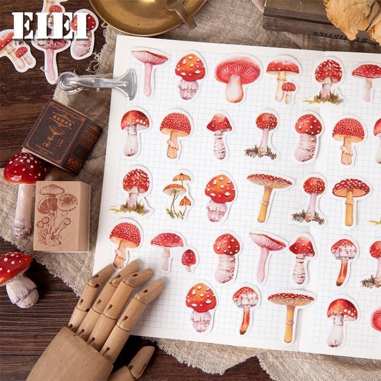 海外ステッカー キノコ きのこ シール フレークシール 45枚 箱入り 茸