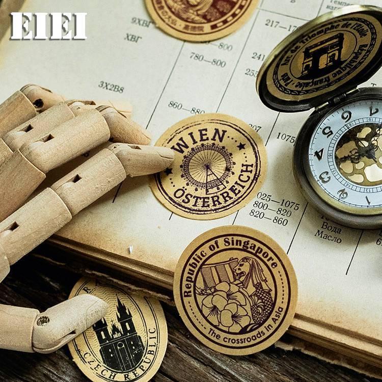 即納 箱入り ヴィンテージラベル 世界 名所 フレークシール イラスト