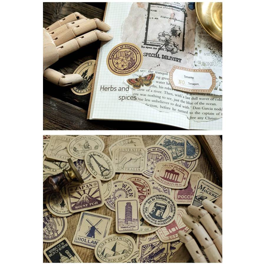 即納 箱入り ヴィンテージラベル 世界 名所 フレークシール イラスト