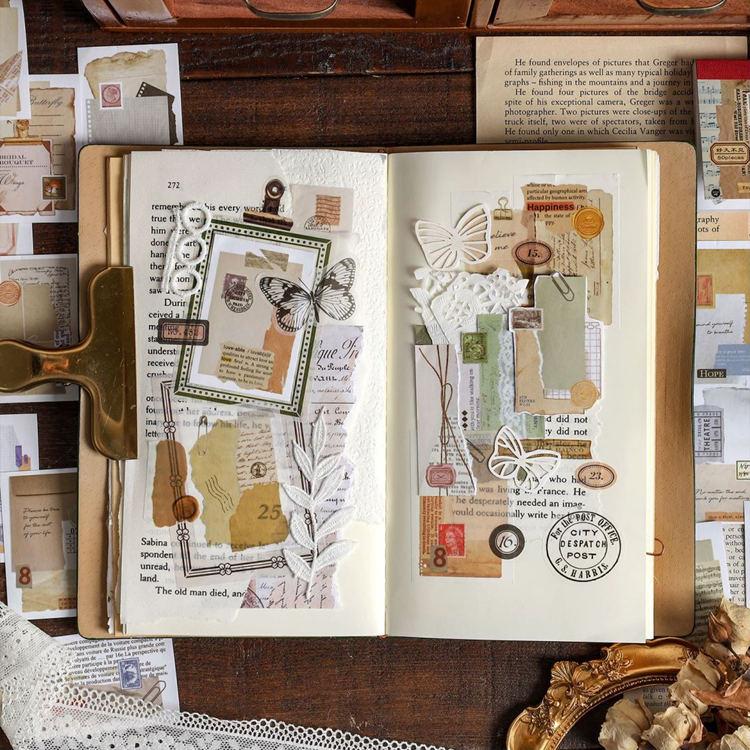 海外シール シールブック 柄違い50枚/冊 コラージュ 素材 レース