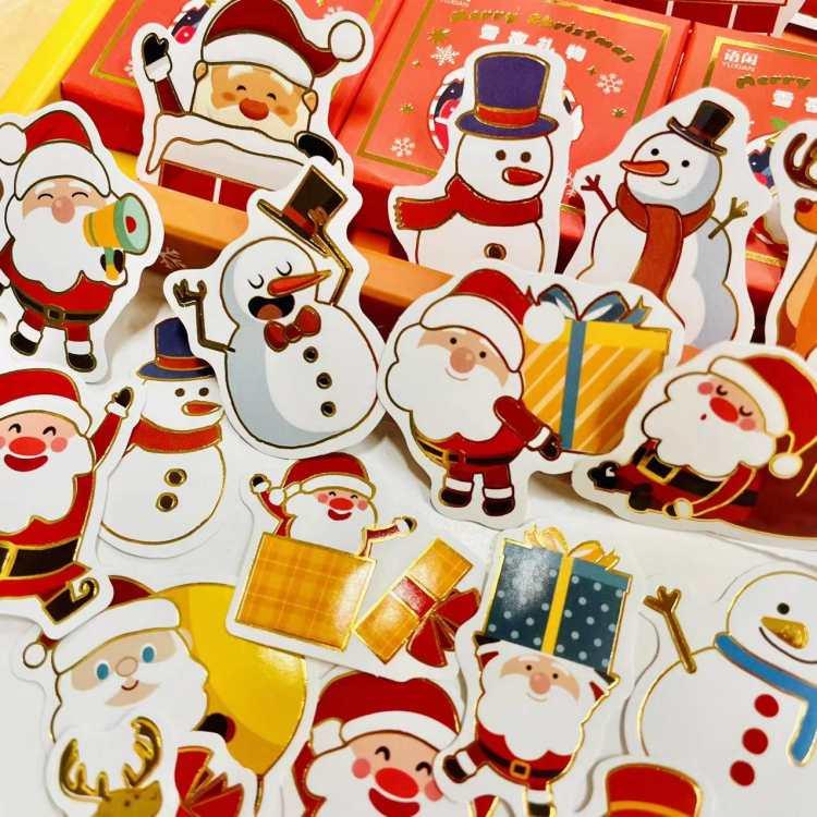 クリスマス フレークシール 金箔押し 50枚 イラスト ステッカー