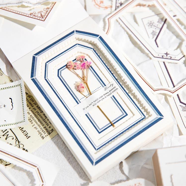 海外 フレーム 素材紙 枠 飾り枠 50枚 おしゃれ 便箋 メモ ミシン