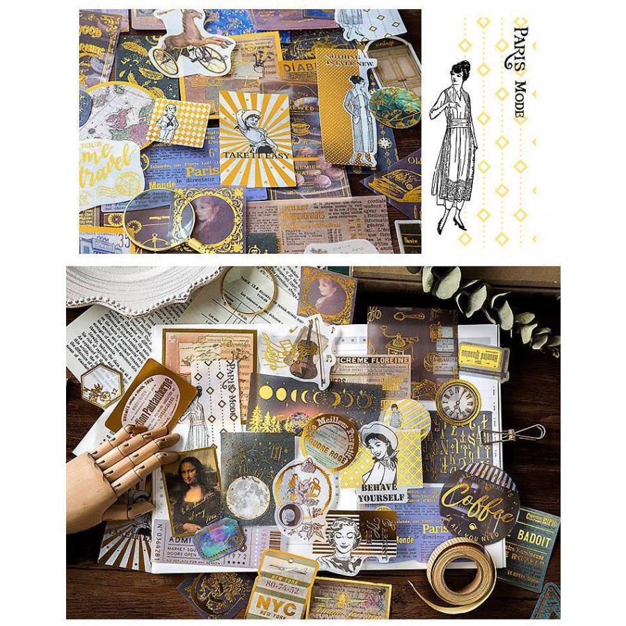 【大量‼︎】◆コラージュ素材&アイテム詰め込みBOX◆ 即日出荷 金箔押し 大きめ 60枚 フレークシール コラージュ素材