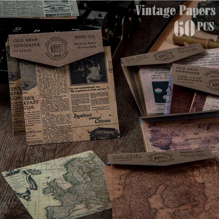 即日出荷 海外 ヴィンテージ ペーパー 異素材 デザインペーパー 60枚