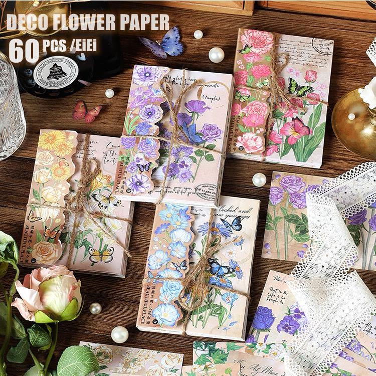 海外 素材紙 60枚 華やか 花柄 背景紙 デザインペーパー 素材ペーパー
