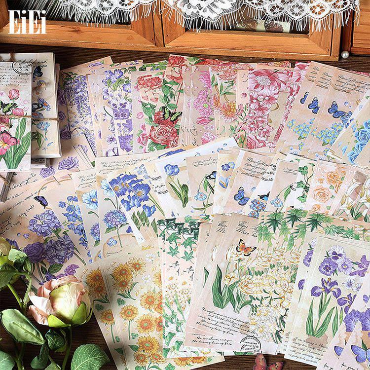 海外 素材紙 60枚 華やか 花柄 背景紙 デザインペーパー 素材ペーパー