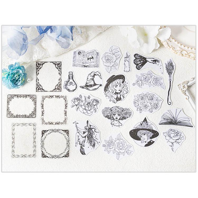 即納 シール 60枚 異素材 線画 色塗り 大容量 大きめ コラージュ 素材